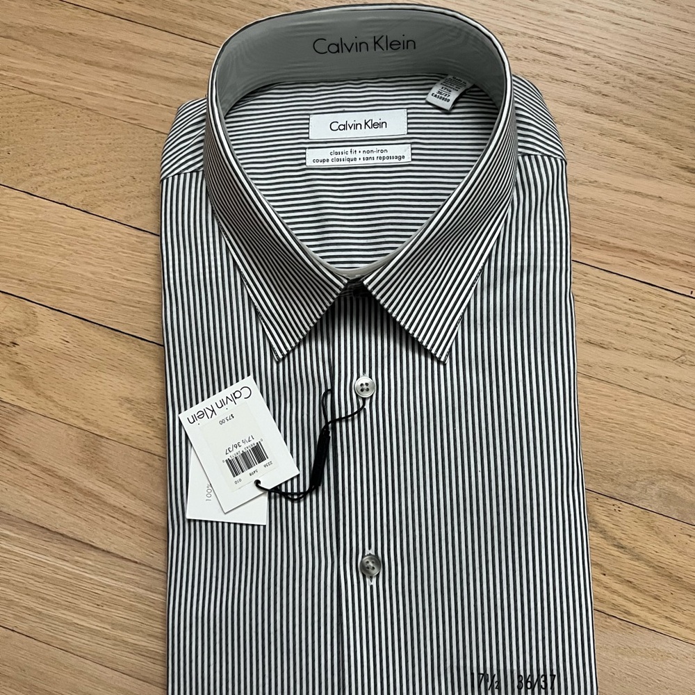 Men’s striped Calvin Klein button down shirt in Pima cotton